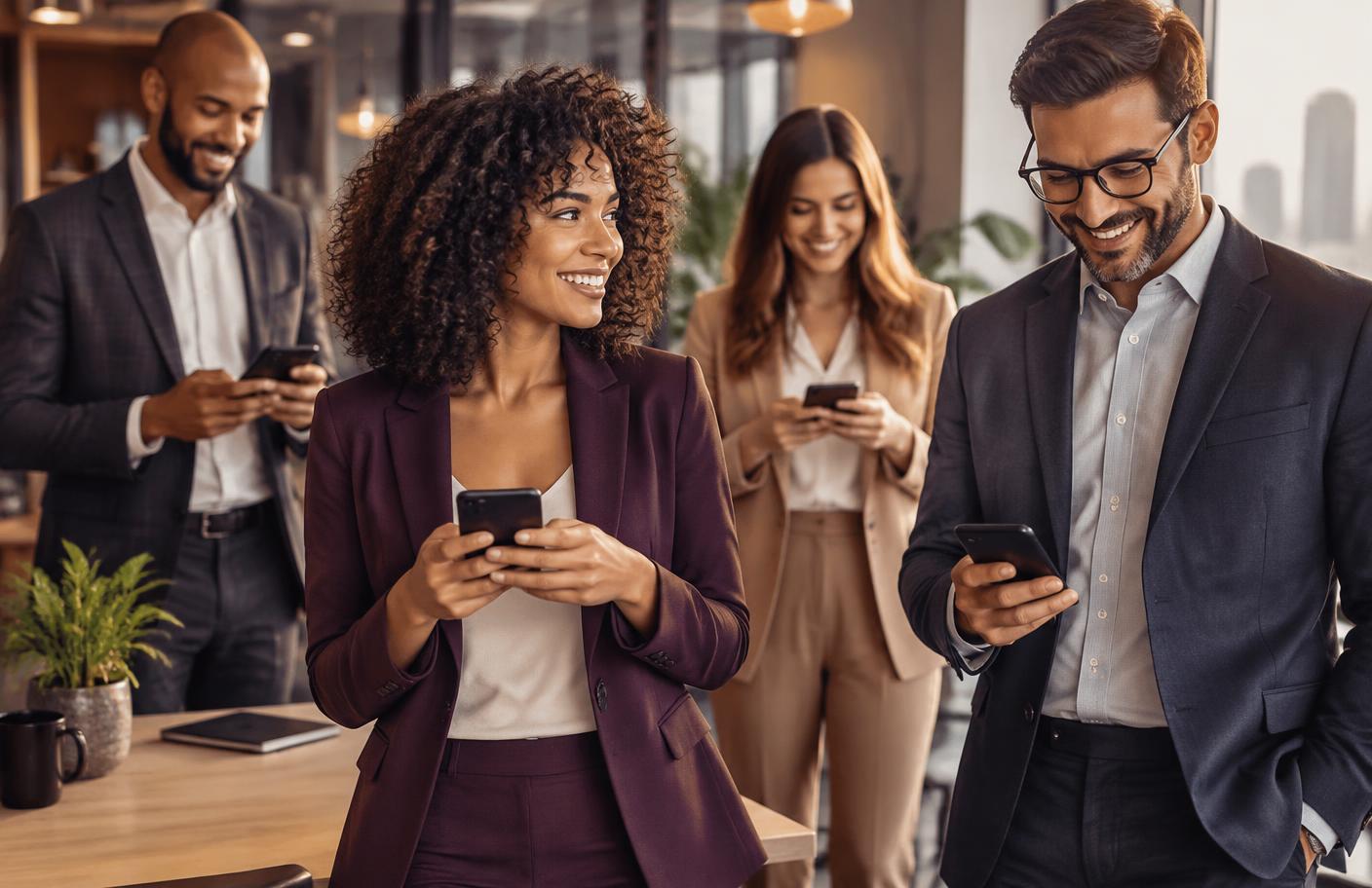 A modern team sharing digital business cards